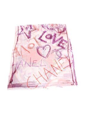 Chanel Love Cashmere Silk Shawl Large Scarf Pink